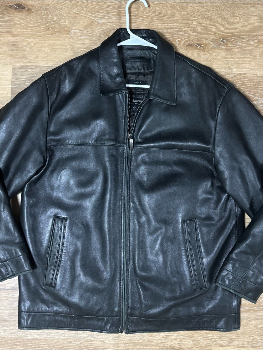 Claiborne Black Men's Leather Bomber Jacket - Zip Front